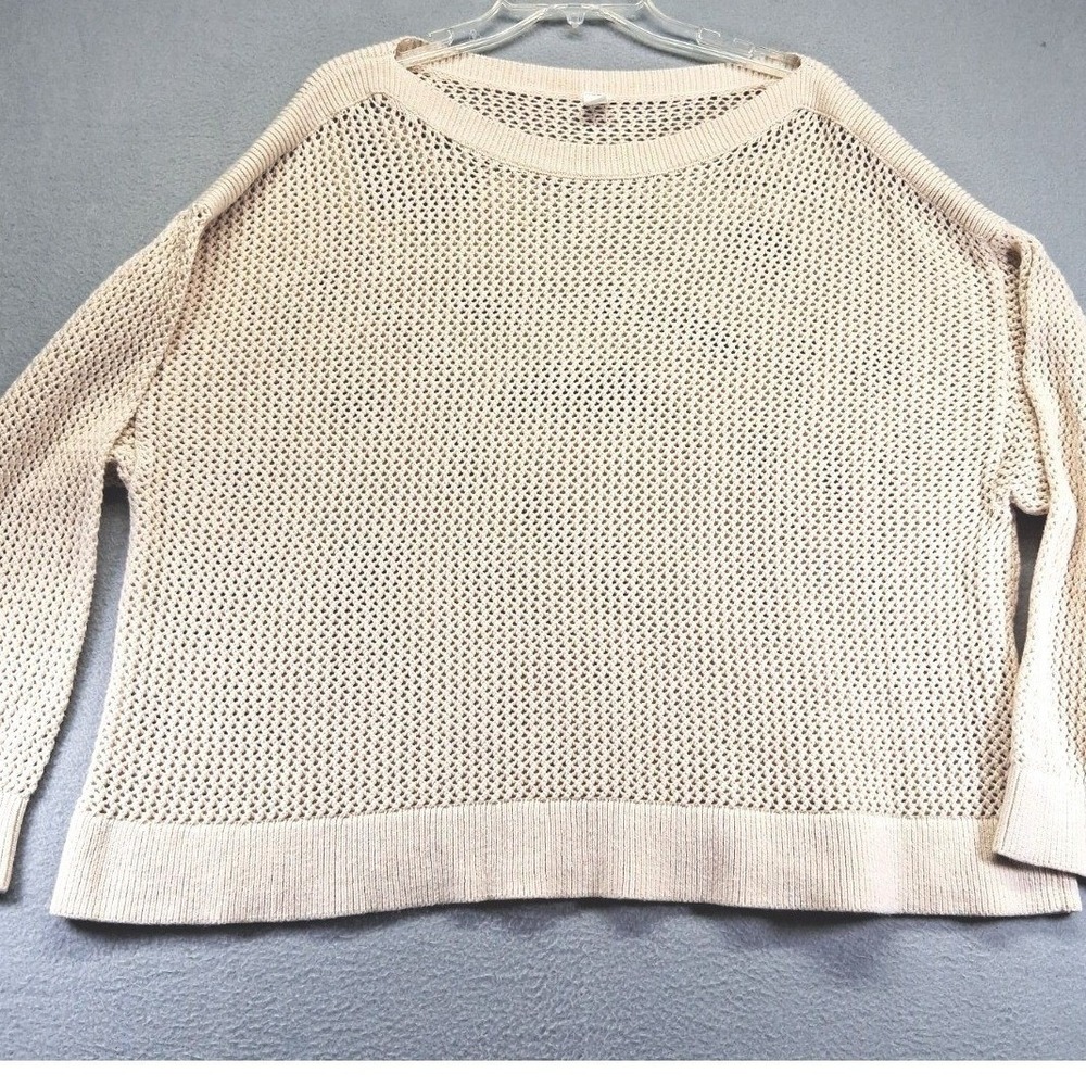 Cream Open Weave‎ Mesh Knit Sweater Crew Neck Boxy Long Sleeve Pullover